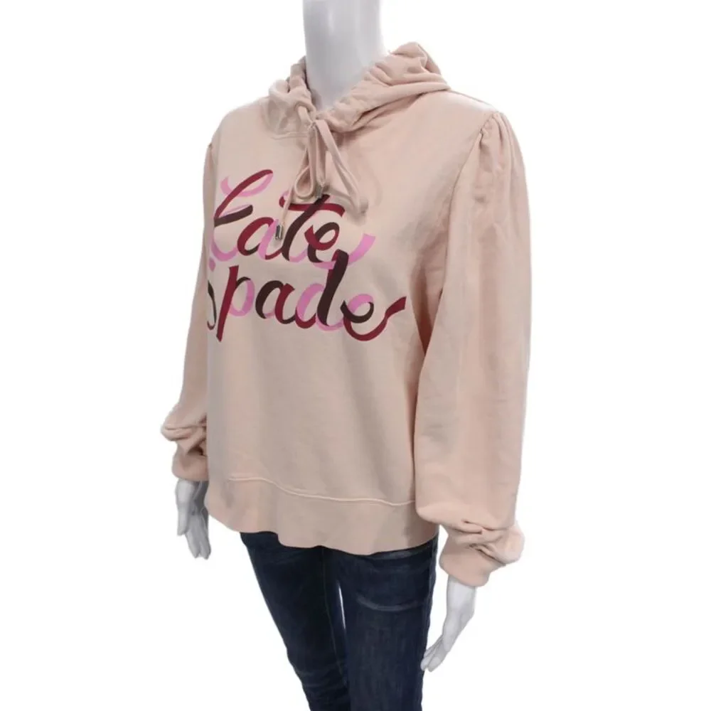 Kate Spade Womens Pink Cotton Pullover Hoodie Crew Neck Long Sleeve Size XL - Picture 2 of 4